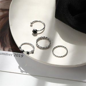 ♠️ NEW Silver and Black Rings - Set of 4